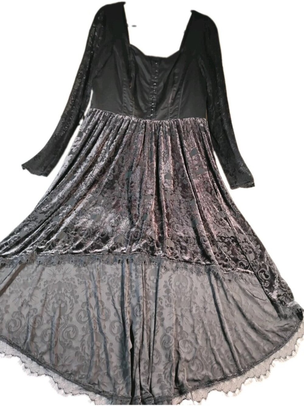 Hot Topic Black Velvet Corset Dress Y2K Whimsigoth Skulls Stretch Hi Lo XL Black - Picture 2 of 12